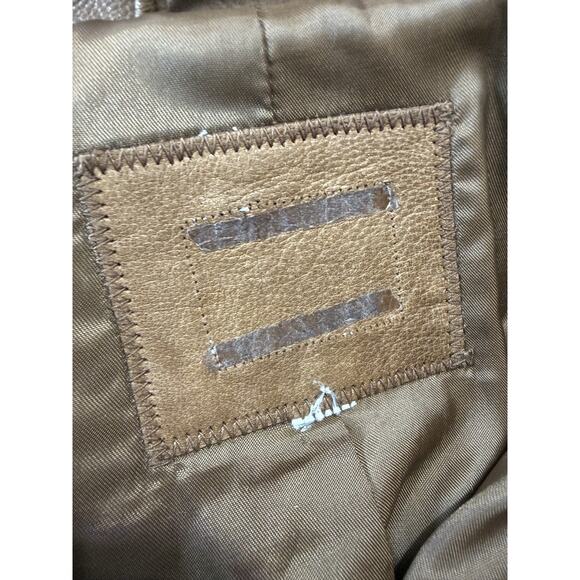 Leather Blazer Jacket with Mao Collar, Front Pockets – Brown Approx. Size M - Picture 13 of 15